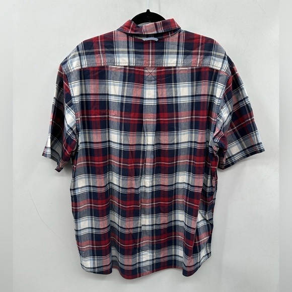 EDDIE BAUER PLAID red-blue short sleeve 100% cotton button down casual top, XL - Picture 2 of 9